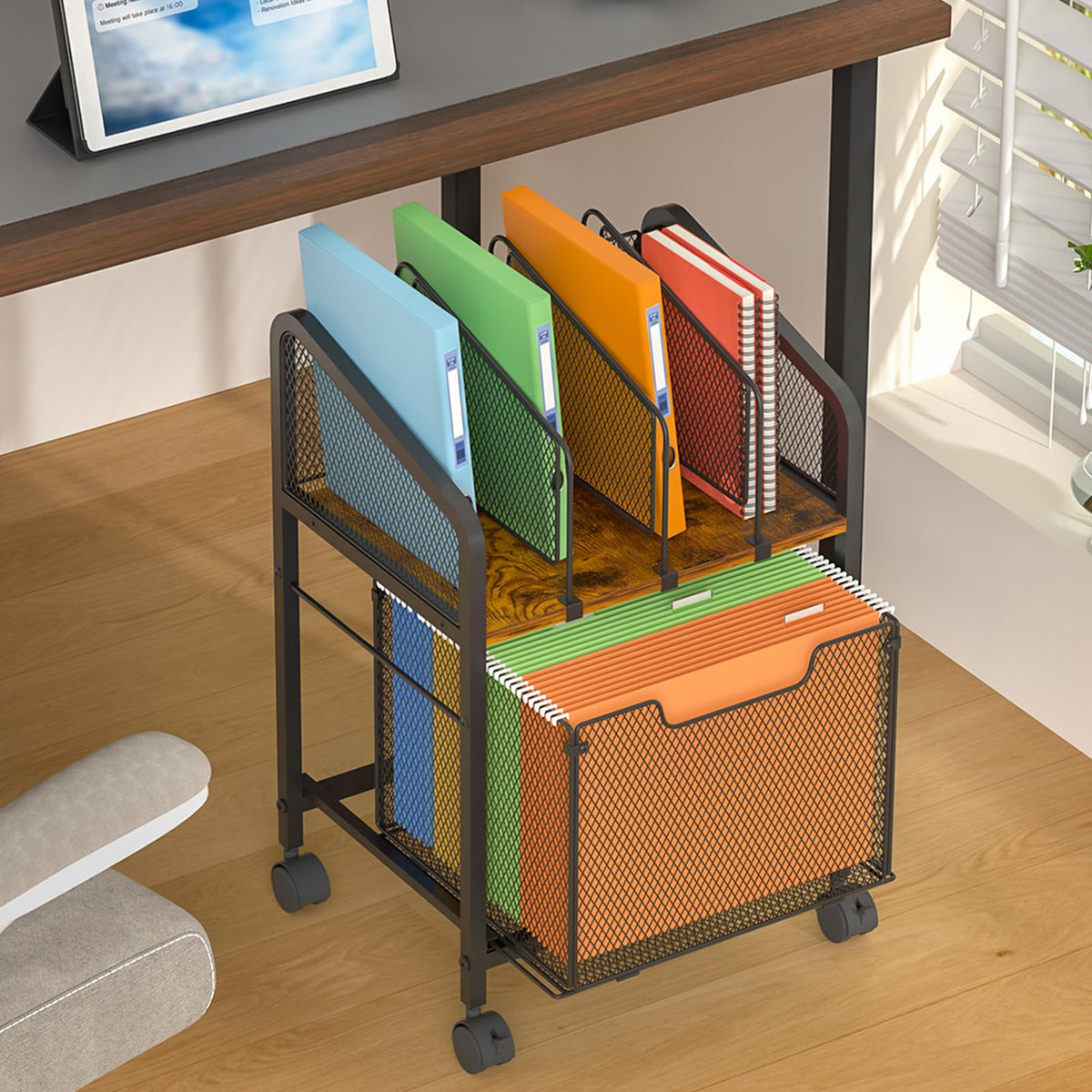 Rolling File Cabinet with Adjustable Dividers and Storage Drawer W17199