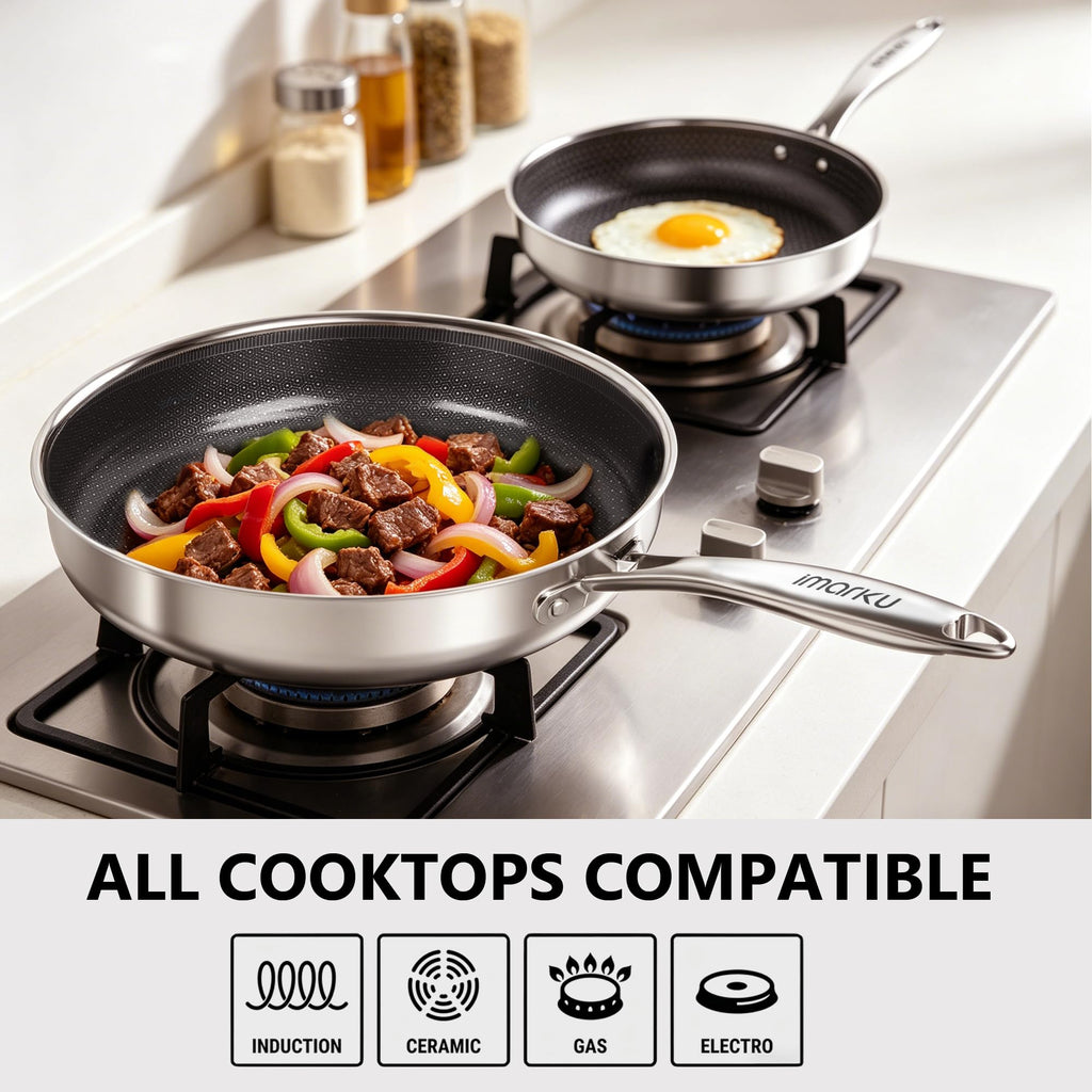 8, 10 and 12-Inch Non Stick Ceramic Frying Pans with Lids C5951