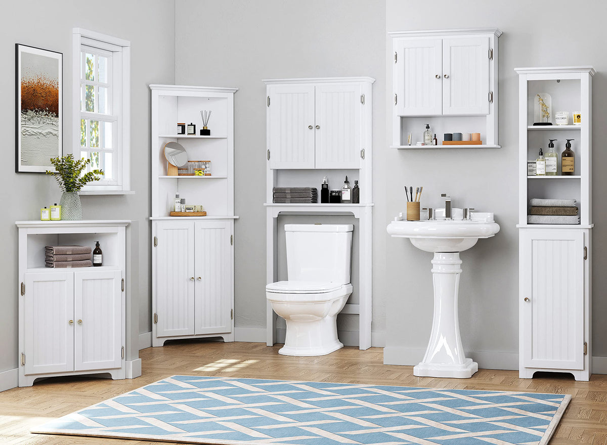 White Bathroom Storage Cabinet with Doors P8592