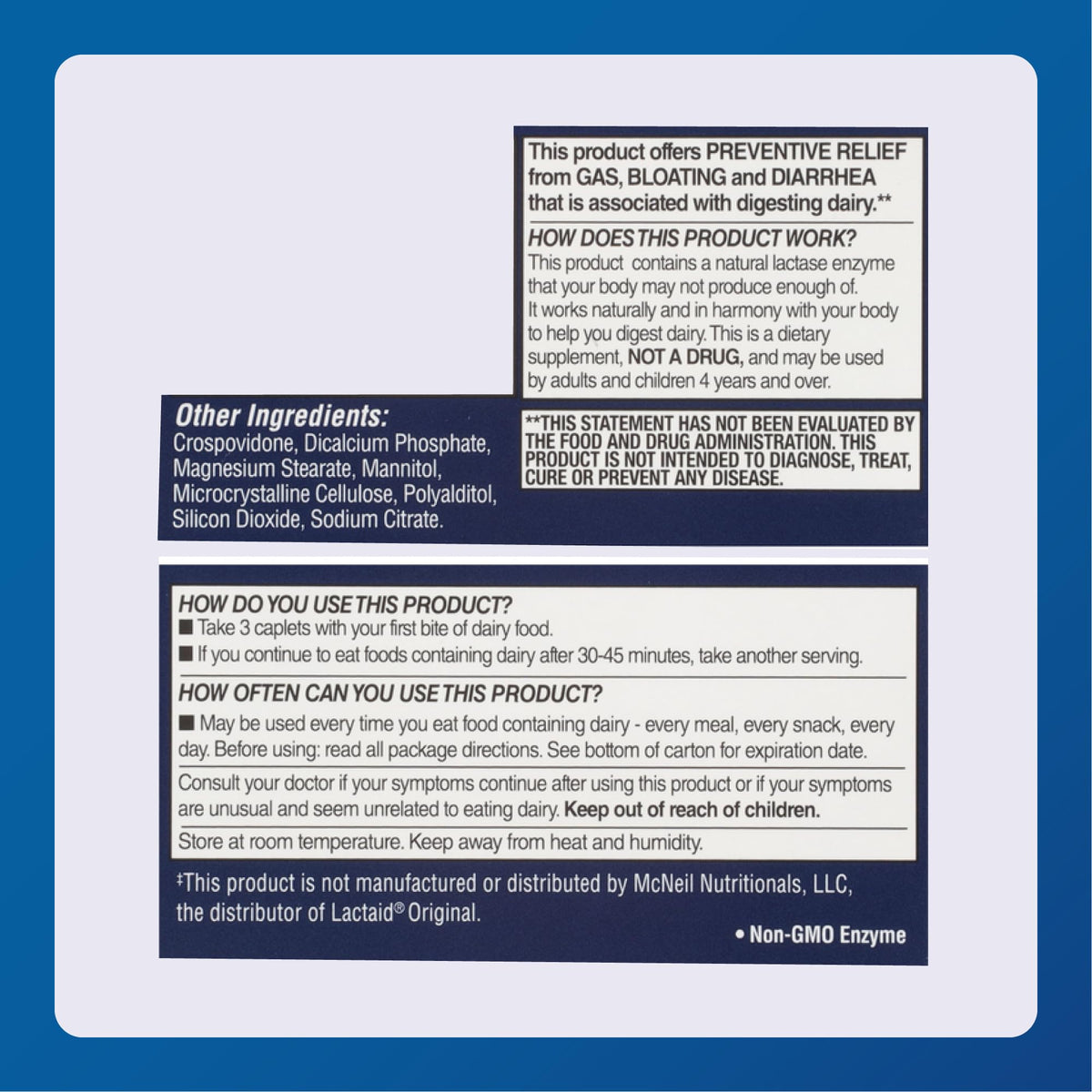 Lactase Enzyme Supplement 60 Caplets 2 Pack Q83706