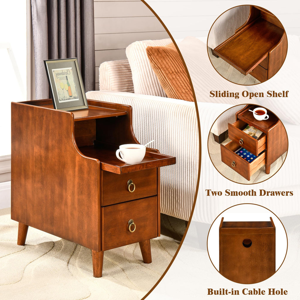 Solid Wood Narrow Nightstand with 2 Drawers I6364