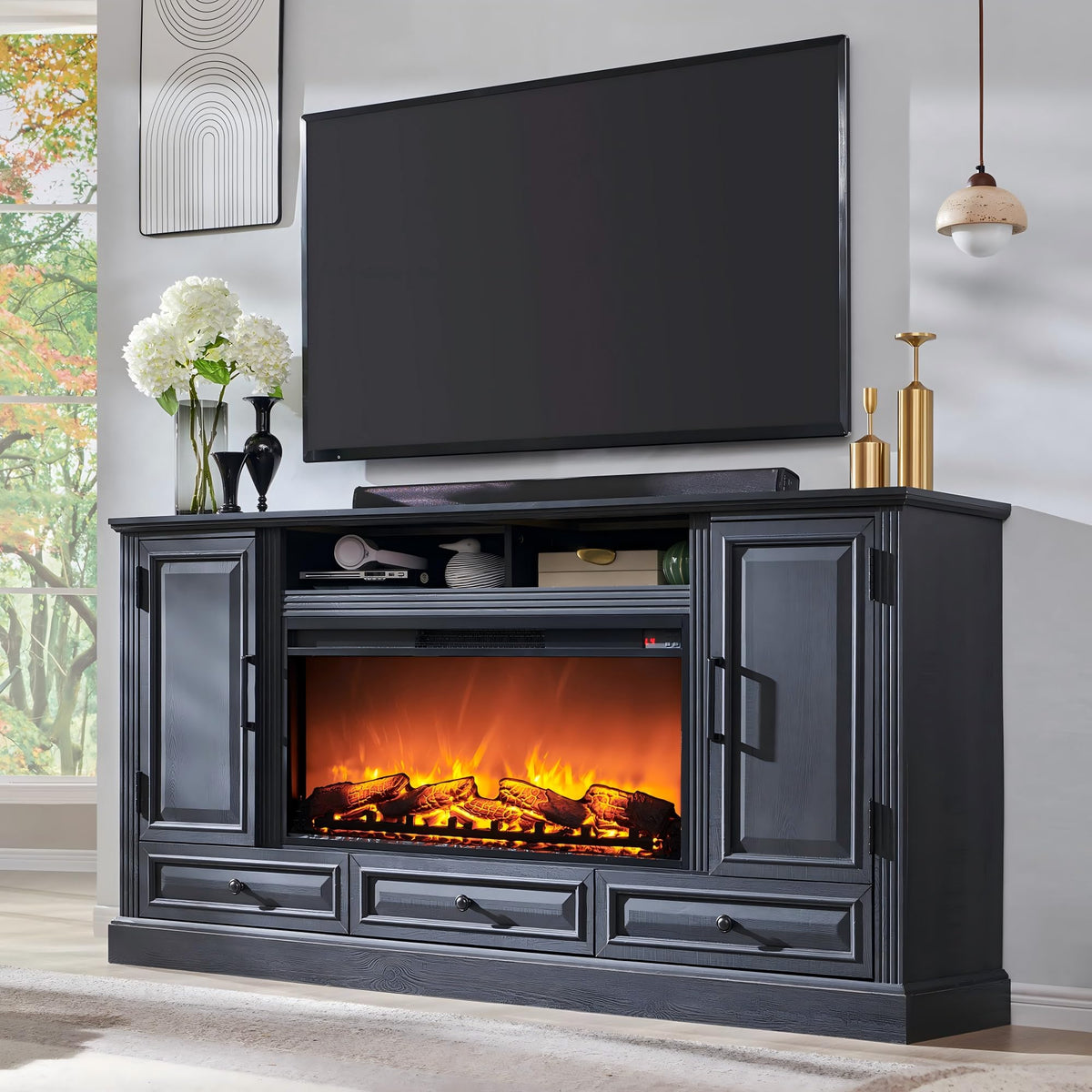Black Fireplace TV Stand O306971