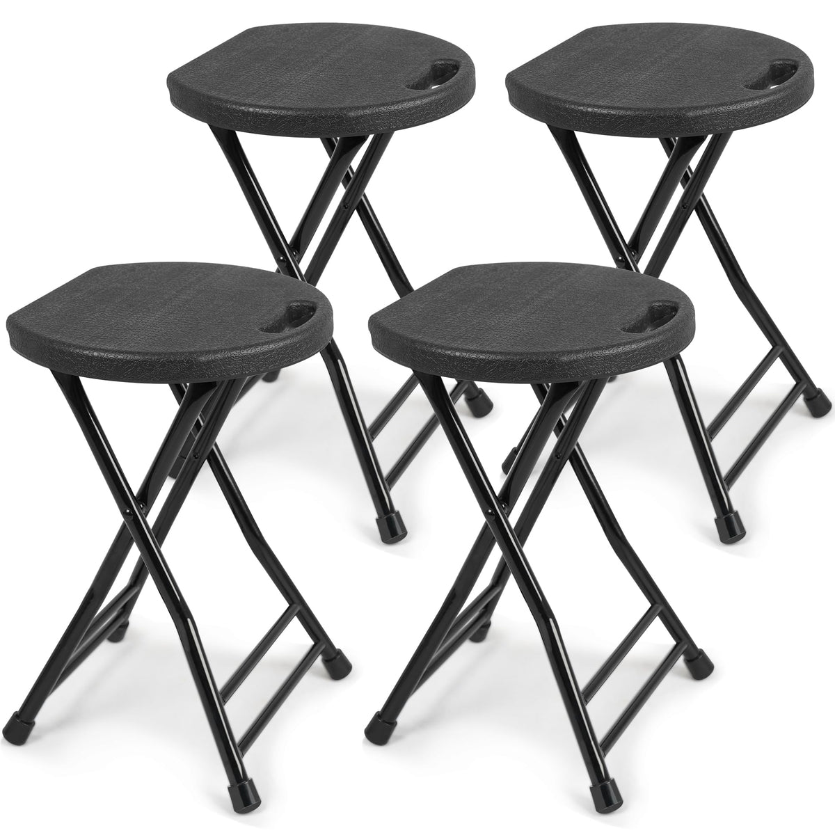 Set of 4 Folding Stool 600lbs Capacity with Handle Black W4940