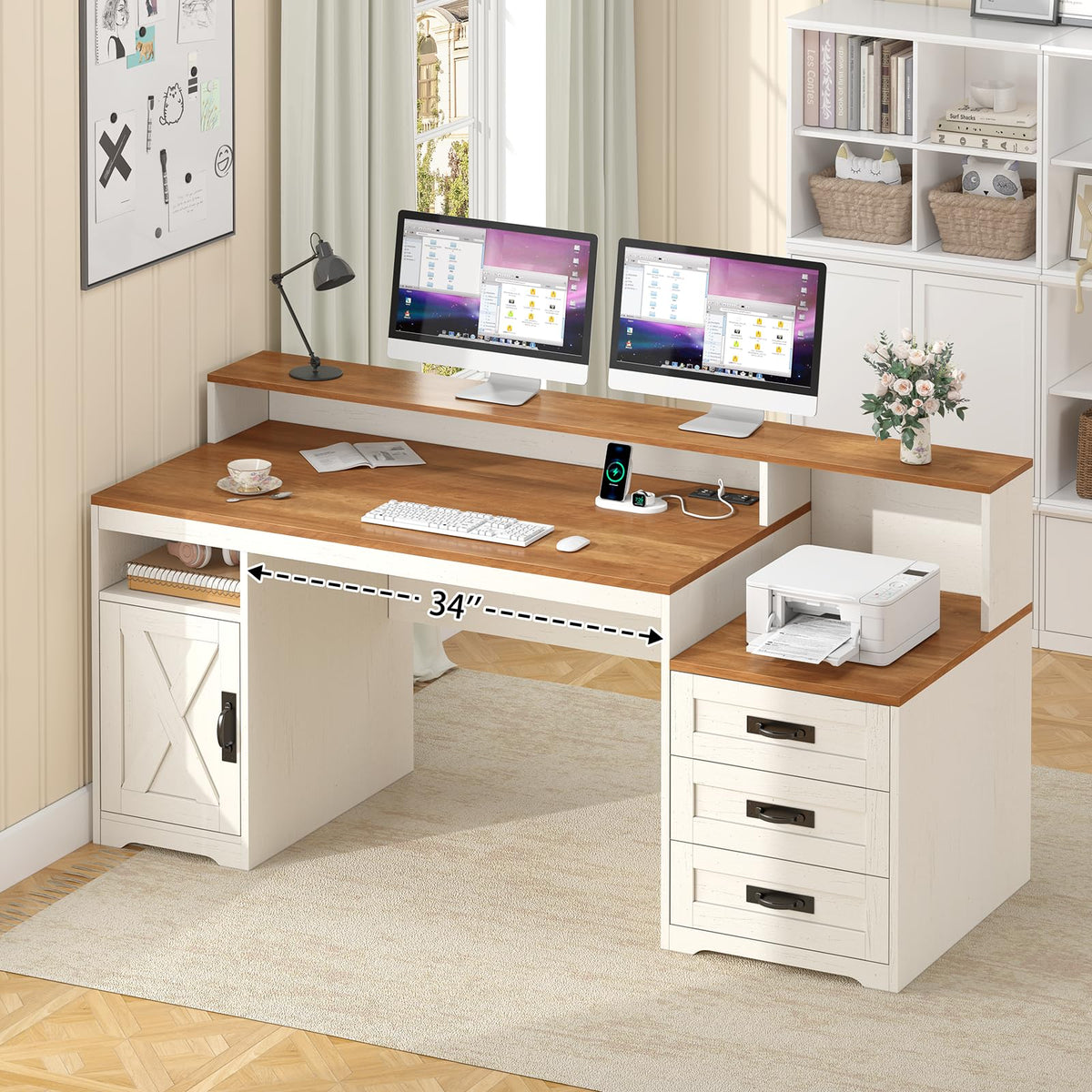 65" Computer Desk with Drawers and Printer Stand H125