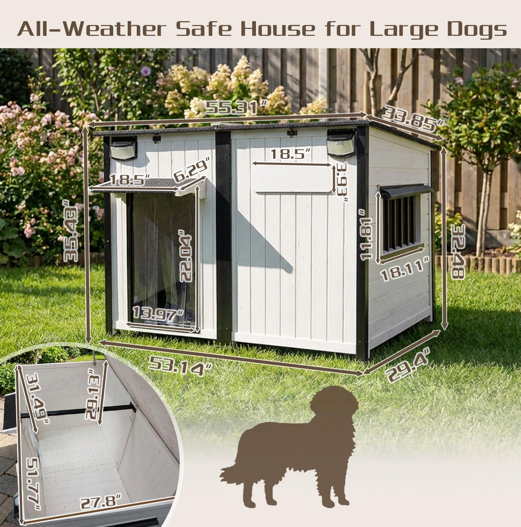55" Large Wooden Dog House Outdoor Heavy Duty Weatherproof Kennel with Asphalt Roof P619301