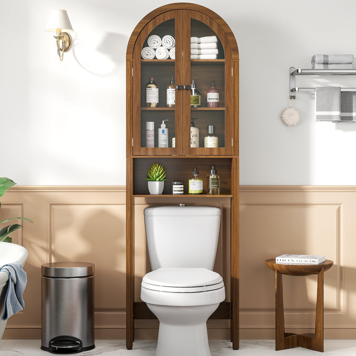 Arched Over The Toilet Storage Cabinet with Acrylic Doors X5763