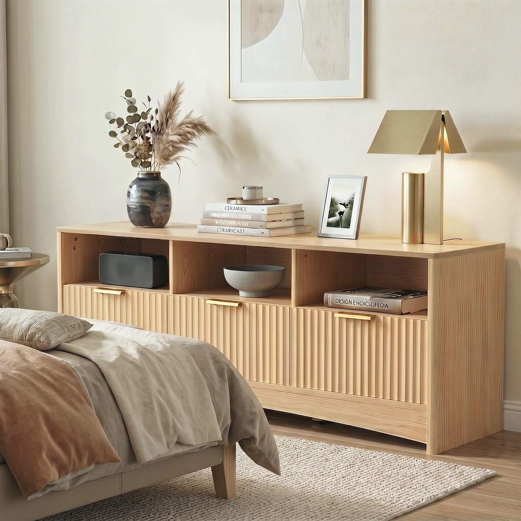 Oak Fluted TV Stand for 65 inch TV with Drawers P44541