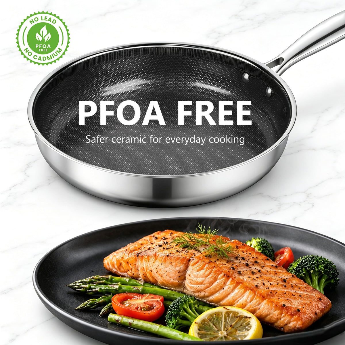 8, 10 and 12-Inch Non Stick Ceramic Frying Pans with Lids C5951