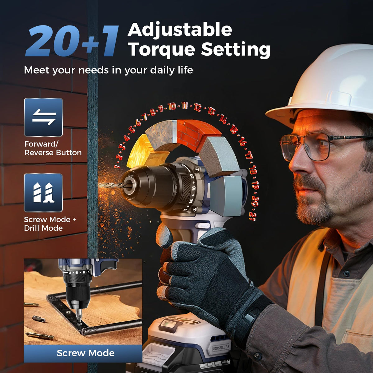 20V Cordless Brushless Power Drill with 2.0Ah Battery and Charger C590967
