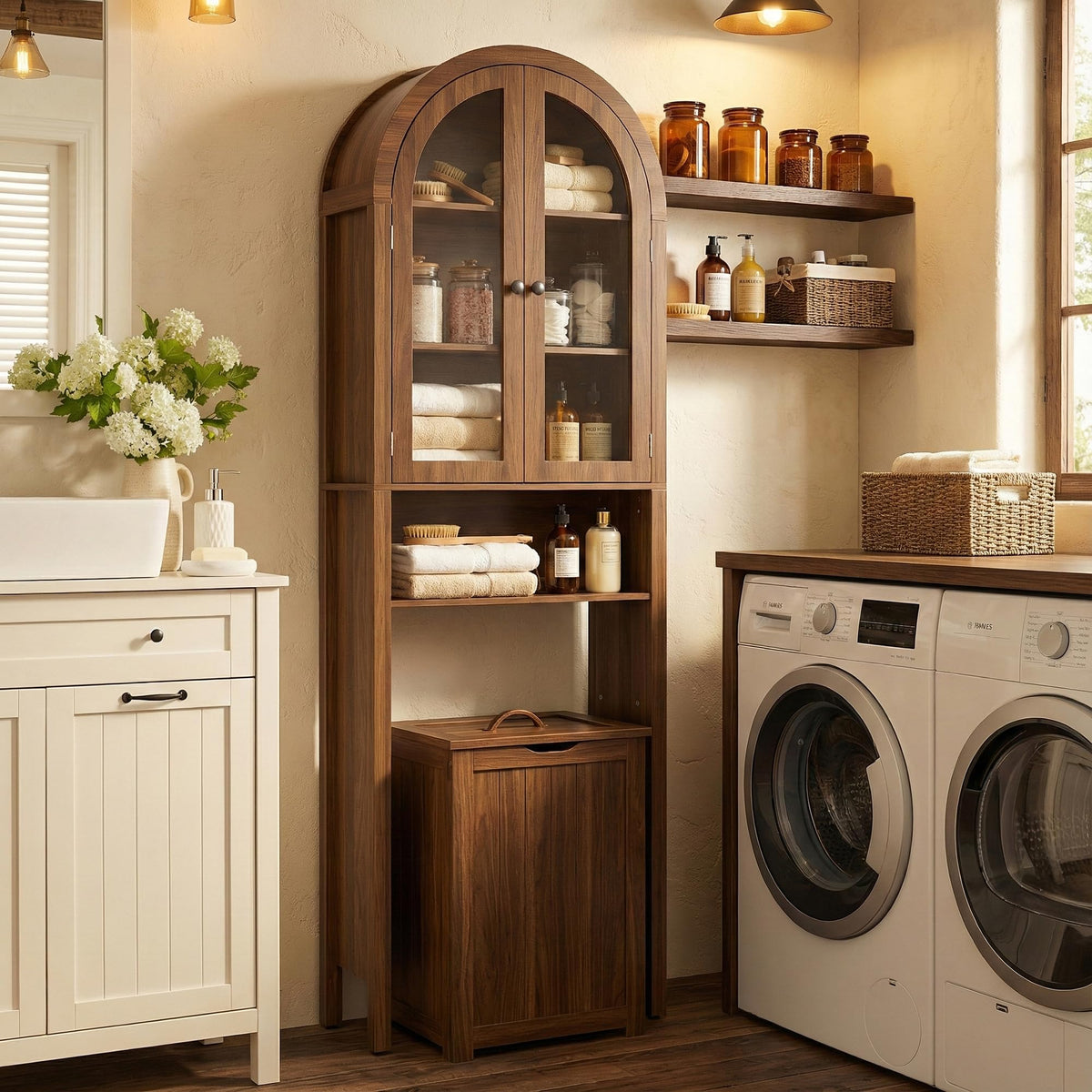 Arched Over The Toilet Storage Cabinet with Acrylic Doors X5763
