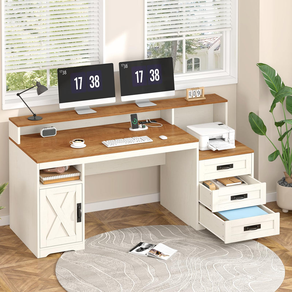 65" Computer Desk with Drawers and Printer Stand H125