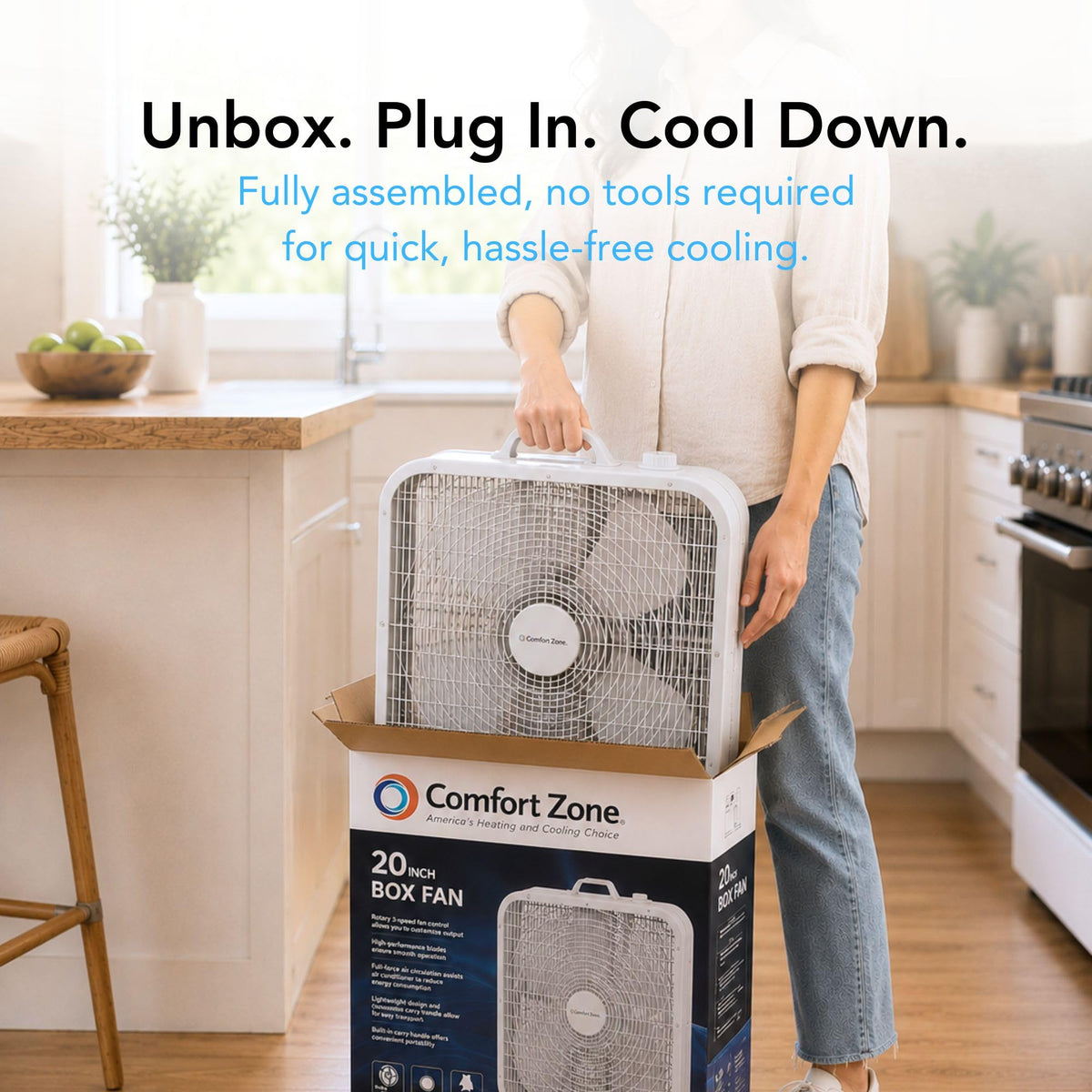 20 inch 3 Speed Box Fan with Carry Handle R5223