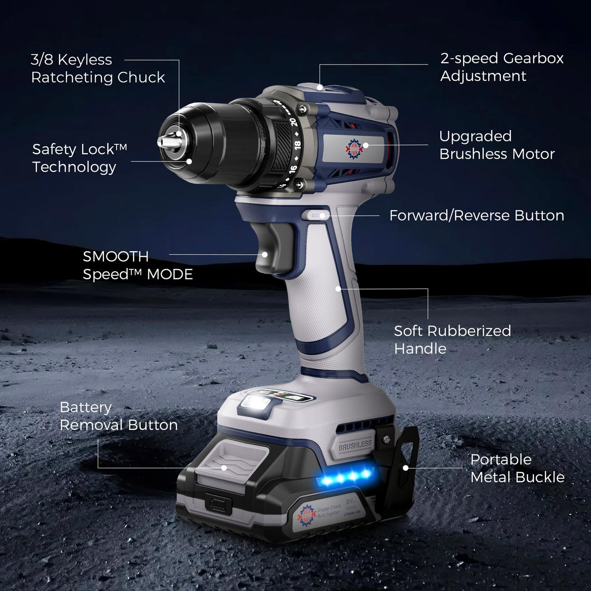 20V Cordless Brushless Power Drill with 2.0Ah Battery and Charger C590967