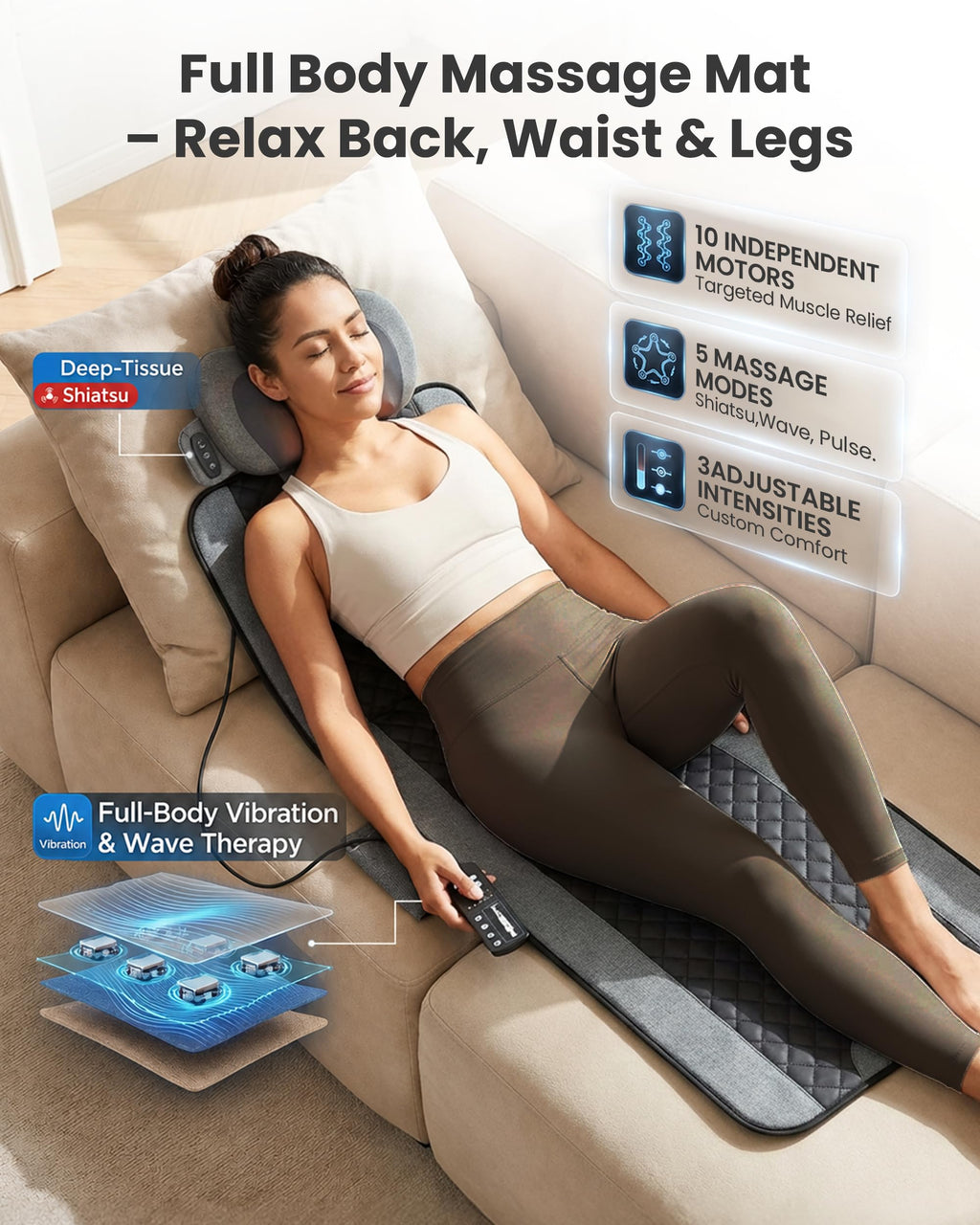 Full Body Vibration Massage Mat with Shiatsu Neck Pillow H364046