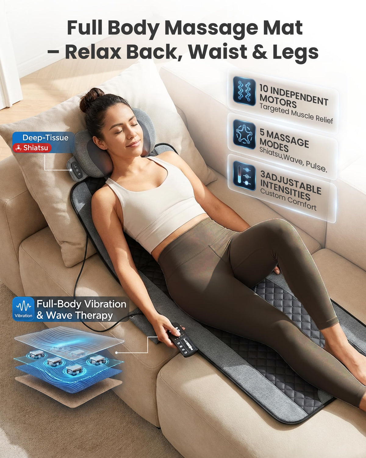 Full Body Vibration Massage Mat with Shiatsu Neck Pillow H364046