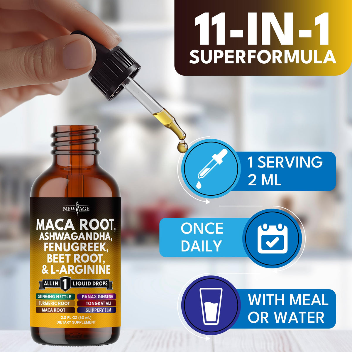 Organic Maca Root Liquid Drops with Ashwagandha 8oz P544