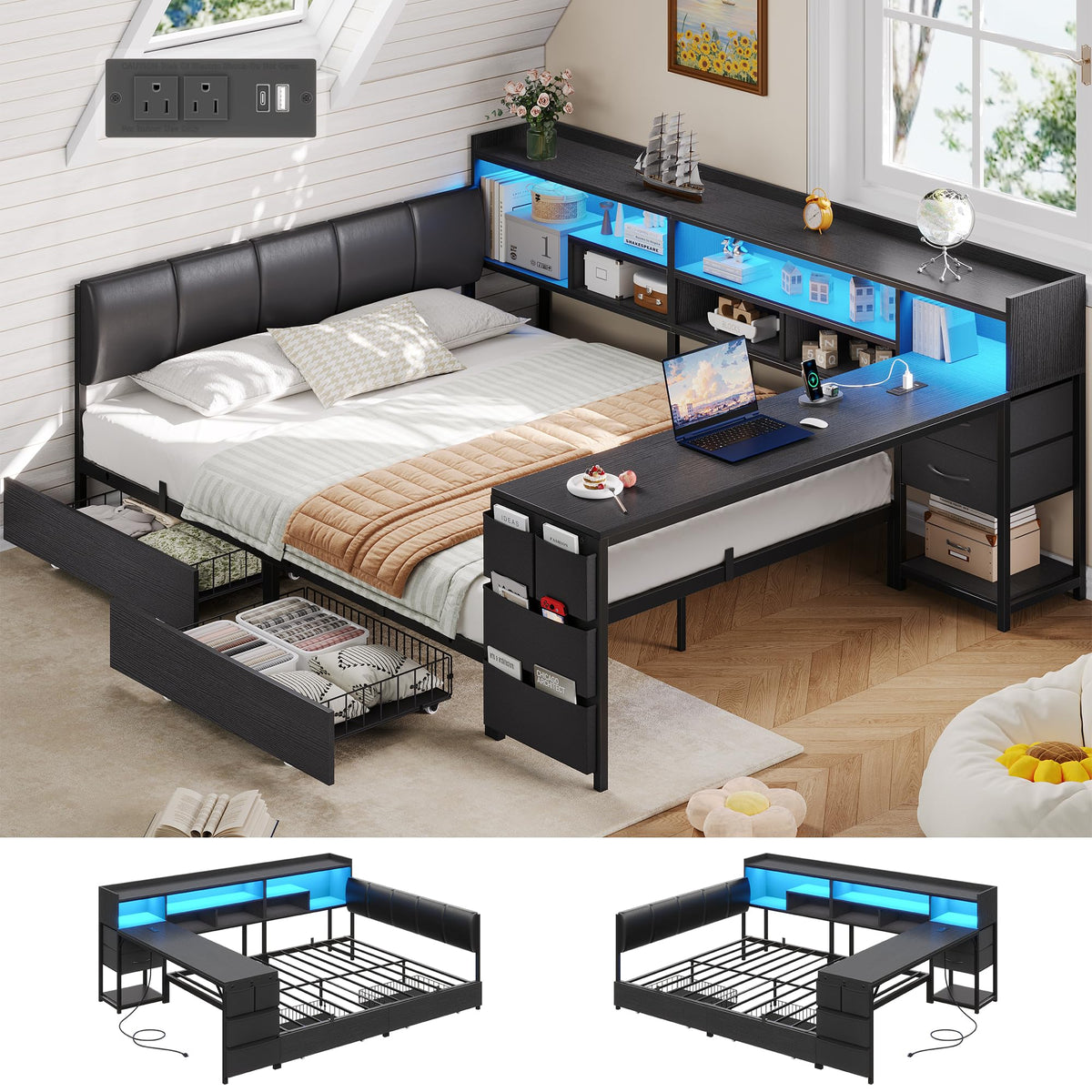 Corner Bed with Storage and Desk Z100688