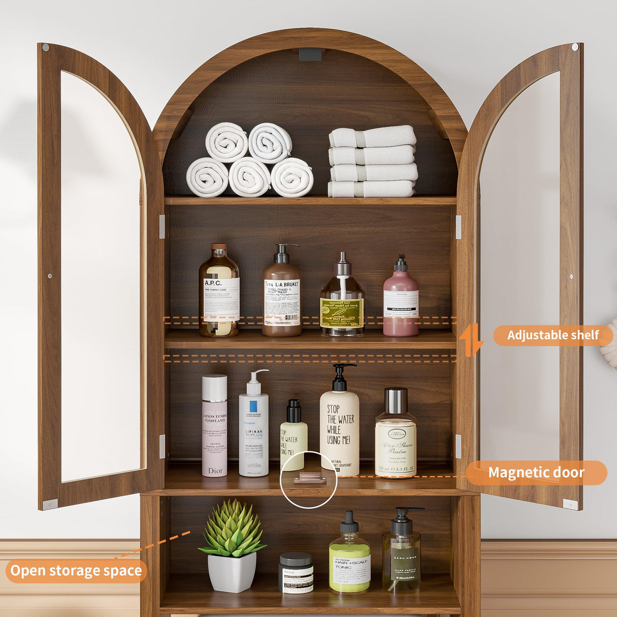 Arched Over The Toilet Storage Cabinet with Acrylic Doors X5763