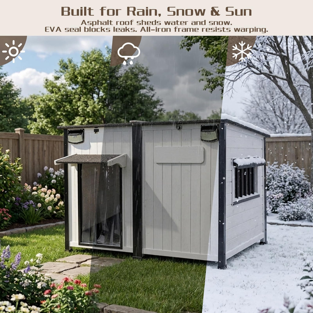 55" Large Wooden Dog House Outdoor Heavy Duty Weatherproof Kennel with Asphalt Roof P619301