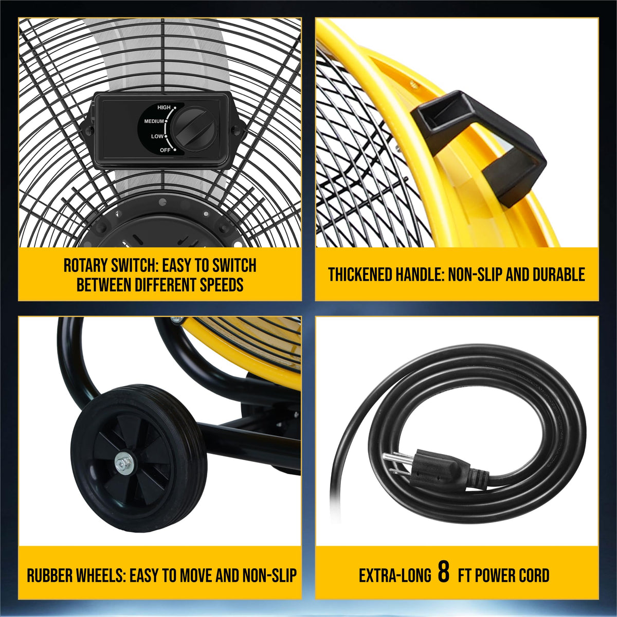 24 Inch High Velocity Tilt Metal Drum Fan Yellow 3 Speed M767852