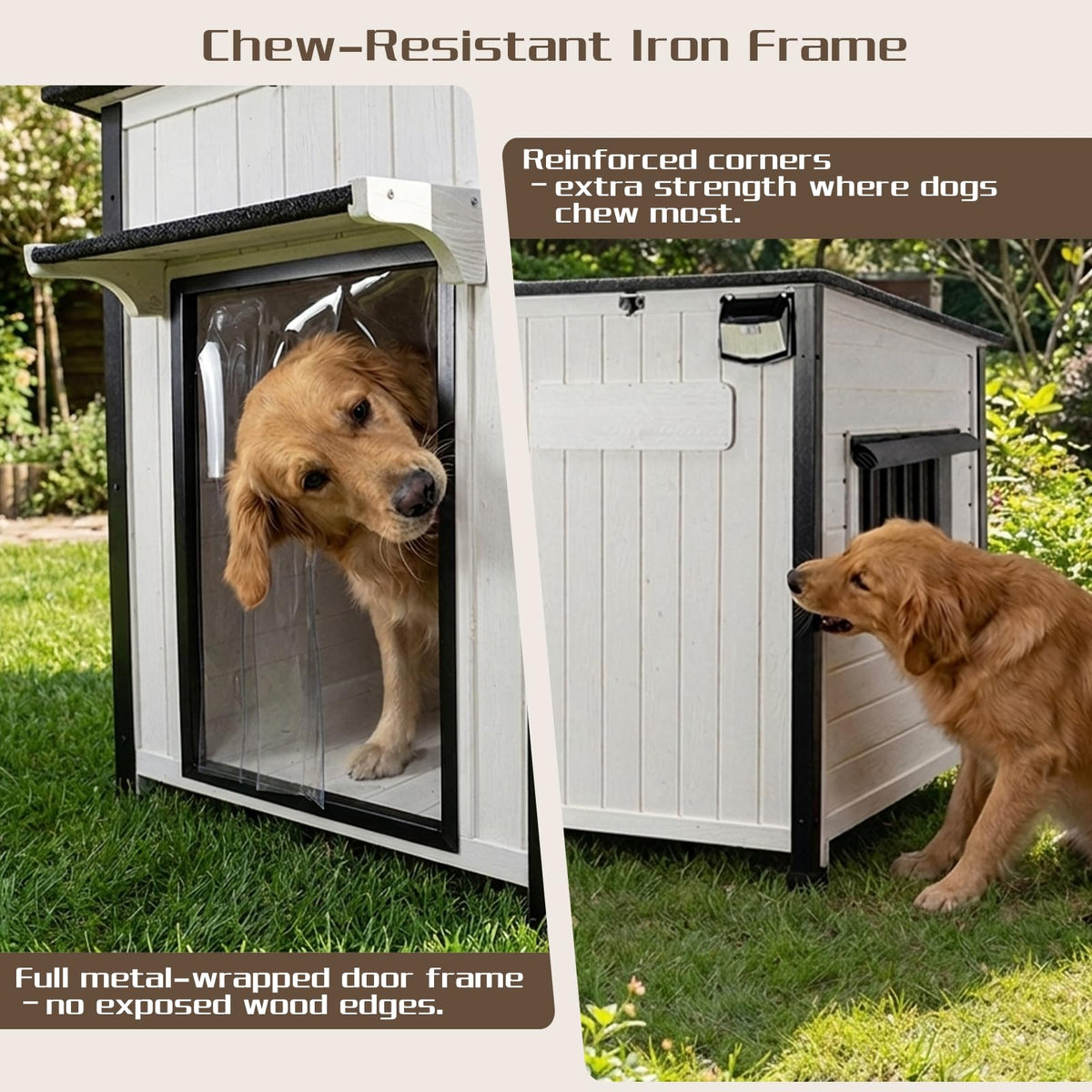 55" Large Wooden Dog House Outdoor Heavy Duty Weatherproof Kennel with Asphalt Roof P619301