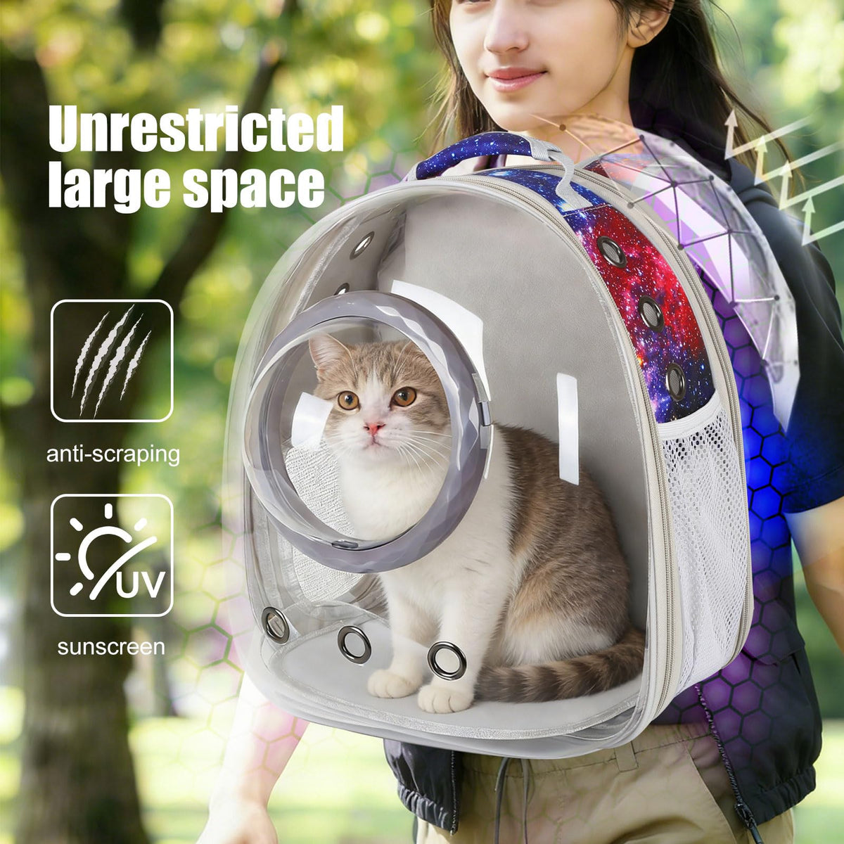Blue Expandable Cat Backpack with Clear Window J844