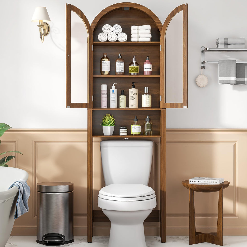 Arched Over The Toilet Storage Cabinet with Acrylic Doors X5763