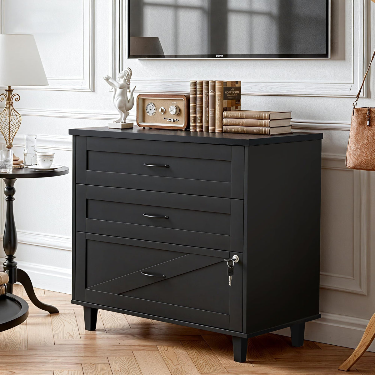 3-Drawer Wooden File Cabinet with Lock S36845