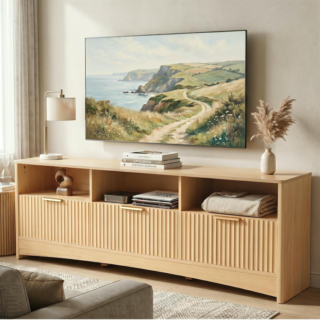 Oak Fluted TV Stand for 65 inch TV with Drawers P44541