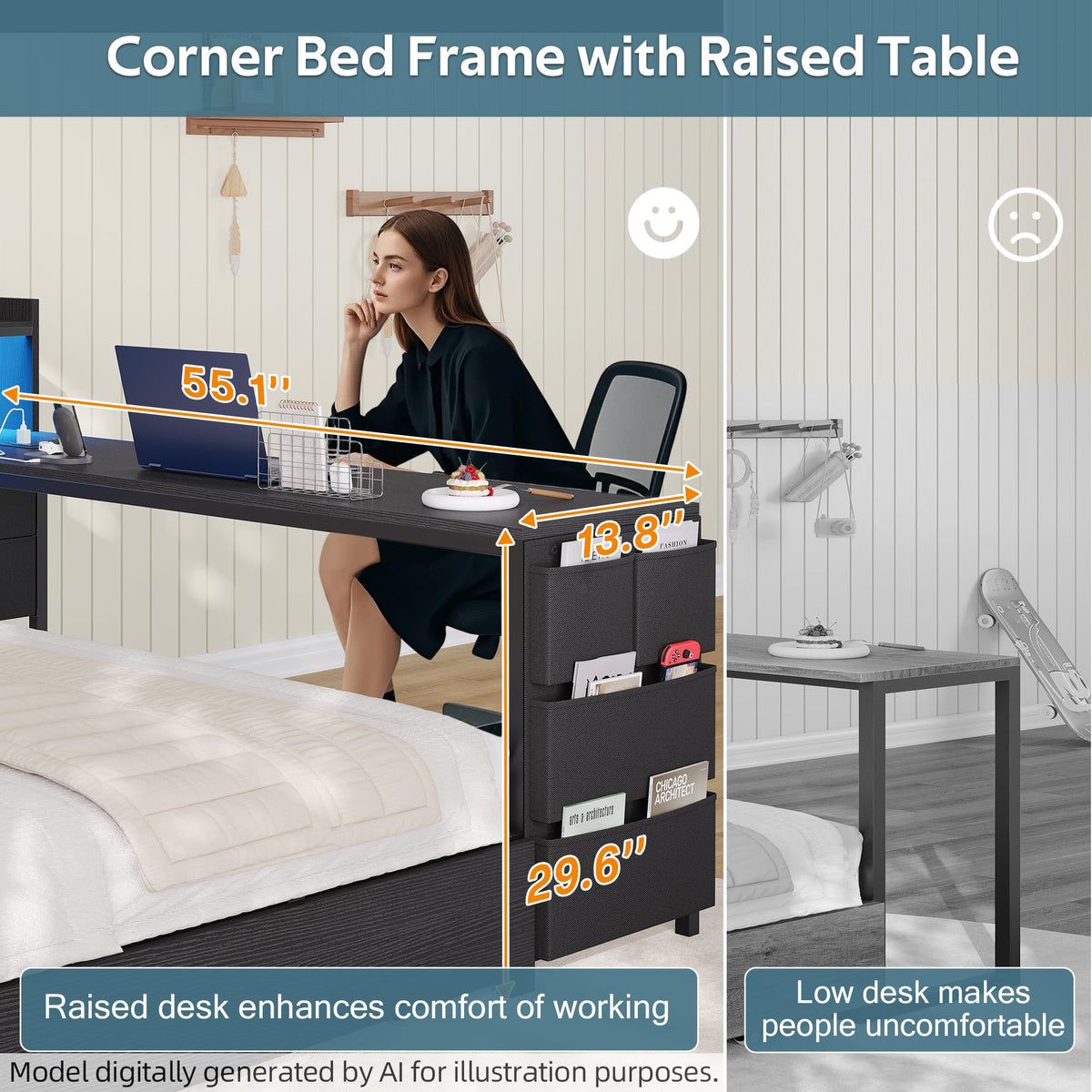 Corner Bed with Storage and Desk Z100688