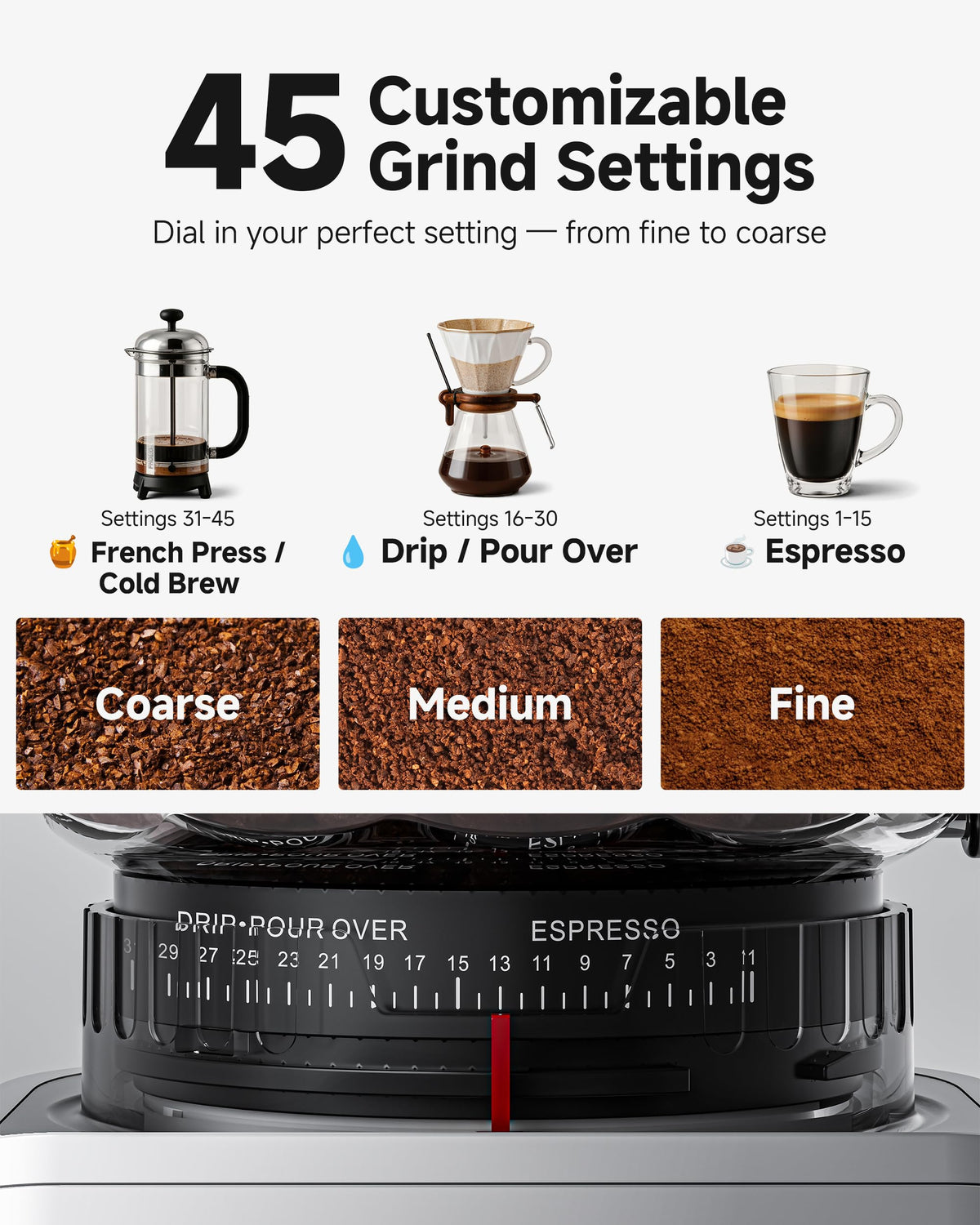 Espresso Coffee Grinder, 45 Grind Settings S867515