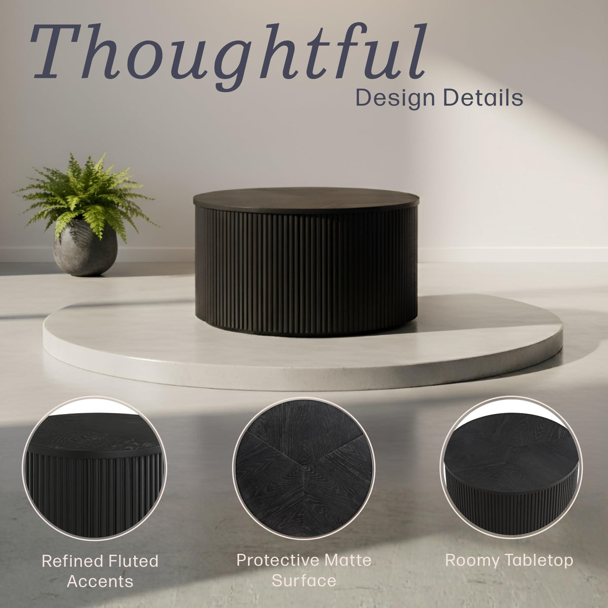 Black Fluted Round Coffee Table S110837