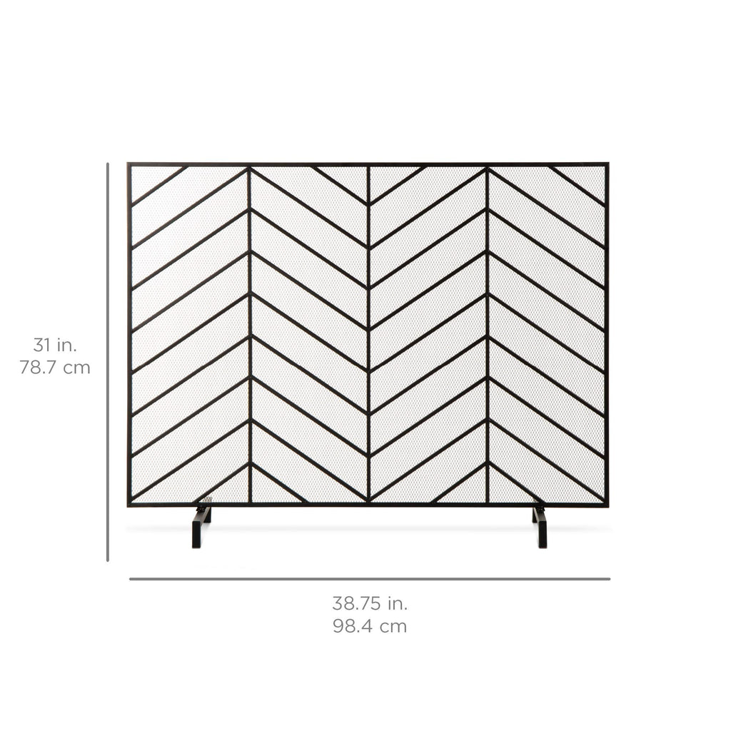 38x31in Wrought Iron Mesh Chevron Fireplace Screen U714806