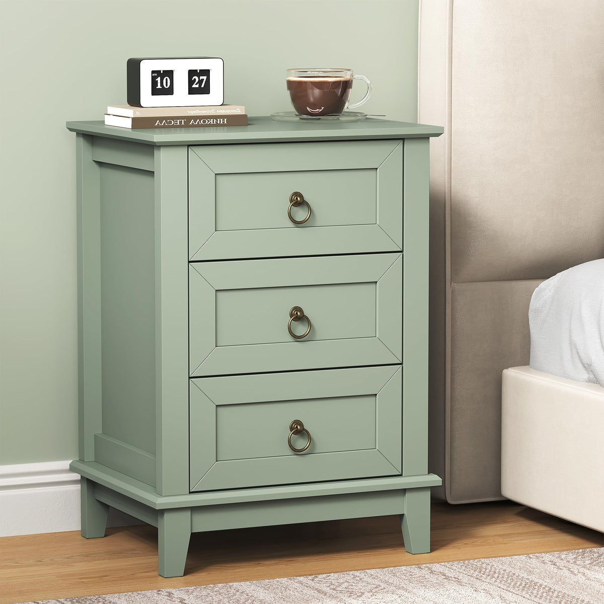 Tall Wooden Nightstand Set of 2 with 3 Drawers Y126