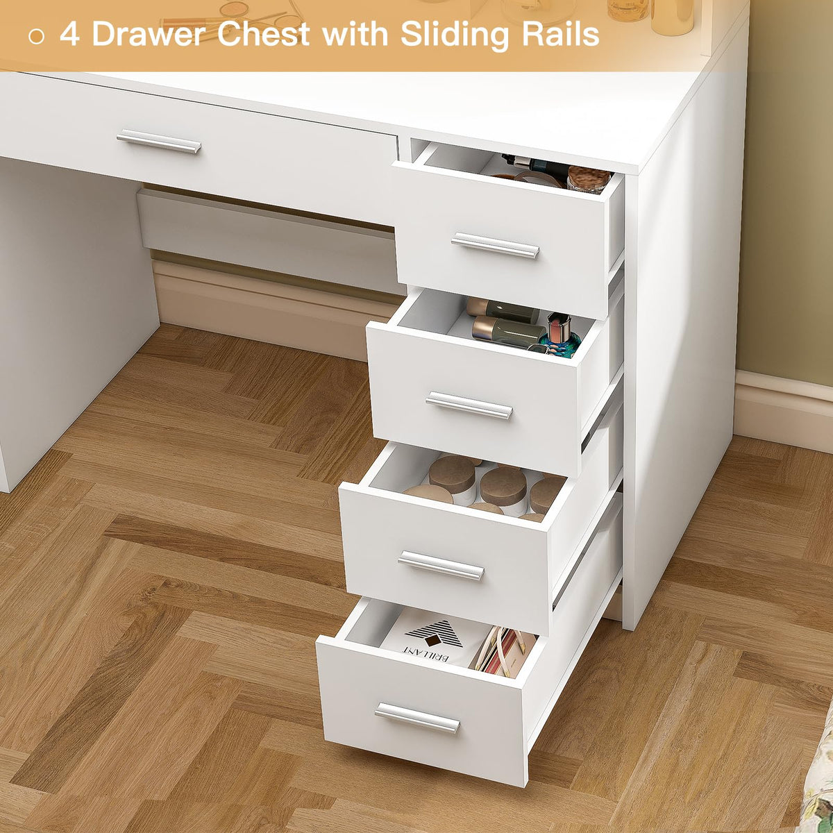 White Vanity Desk with Mirror & Lights, 5 Drawers & Storage Shelves Z878244