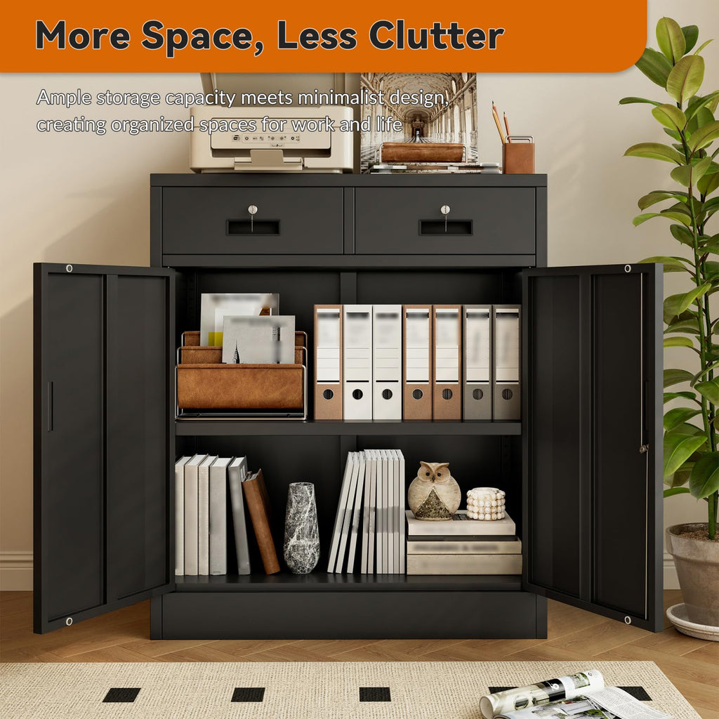 Black Metal Storage Cabinet with 2 Drawers B677