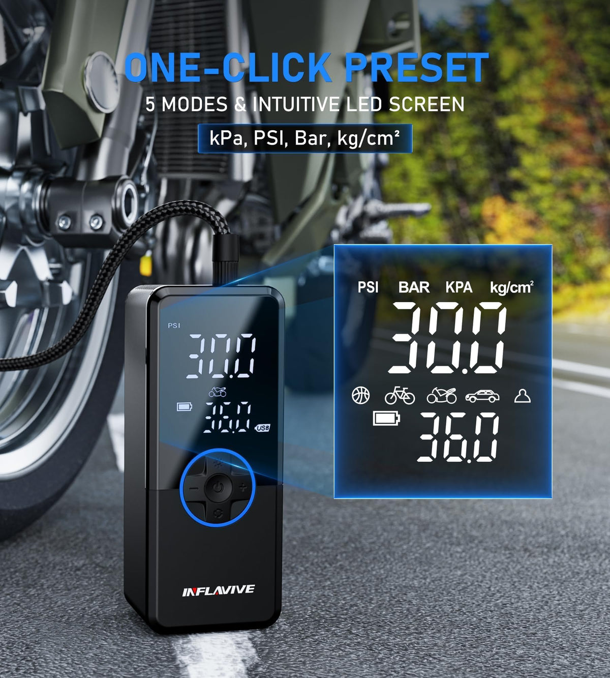 Portable Cordless Tire Inflator Air Compressor with Digital Gauge I4350