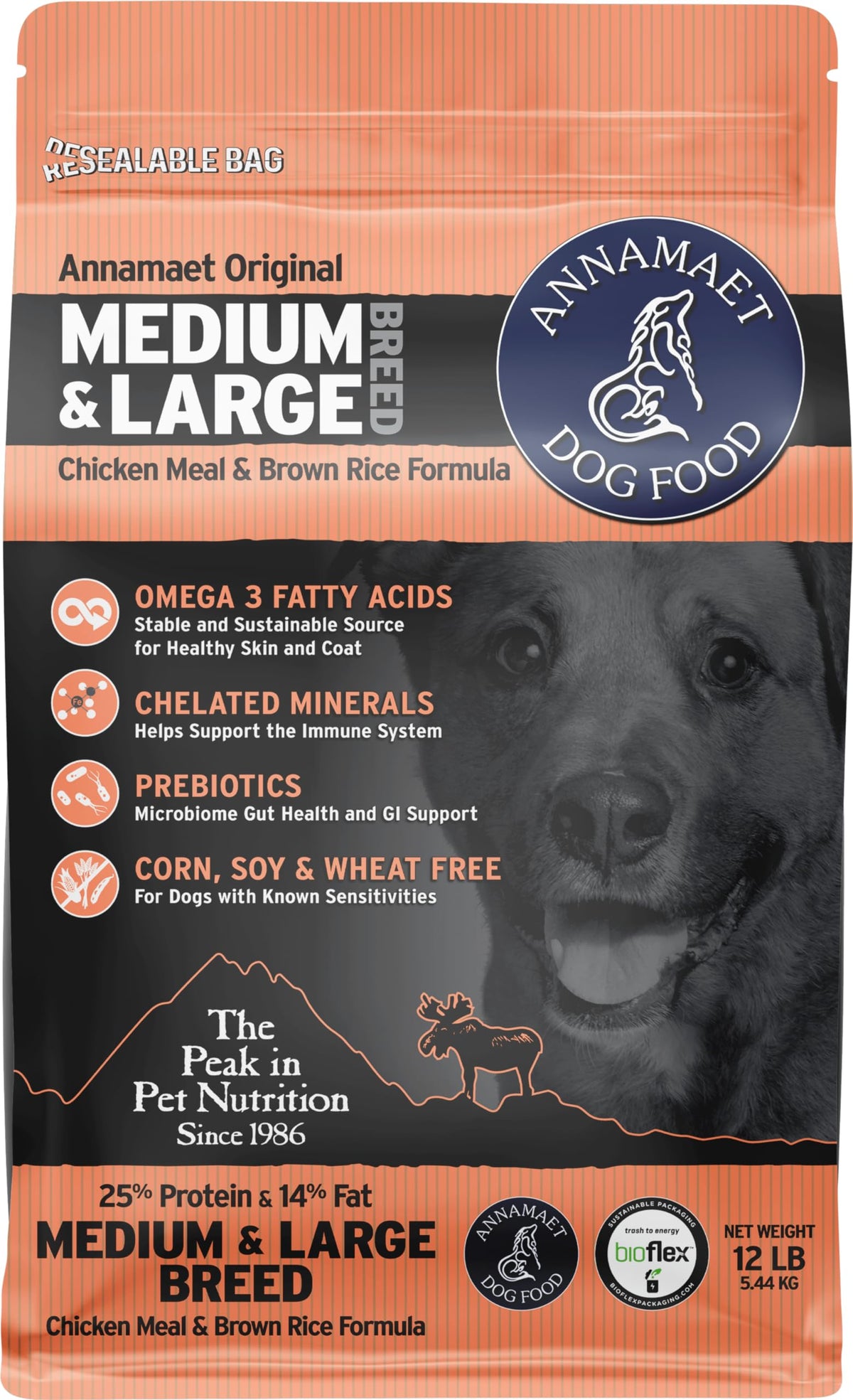 Dry Dog Food, 25% Protein Chicken & Brown Rice, 12-lb Bag F1891