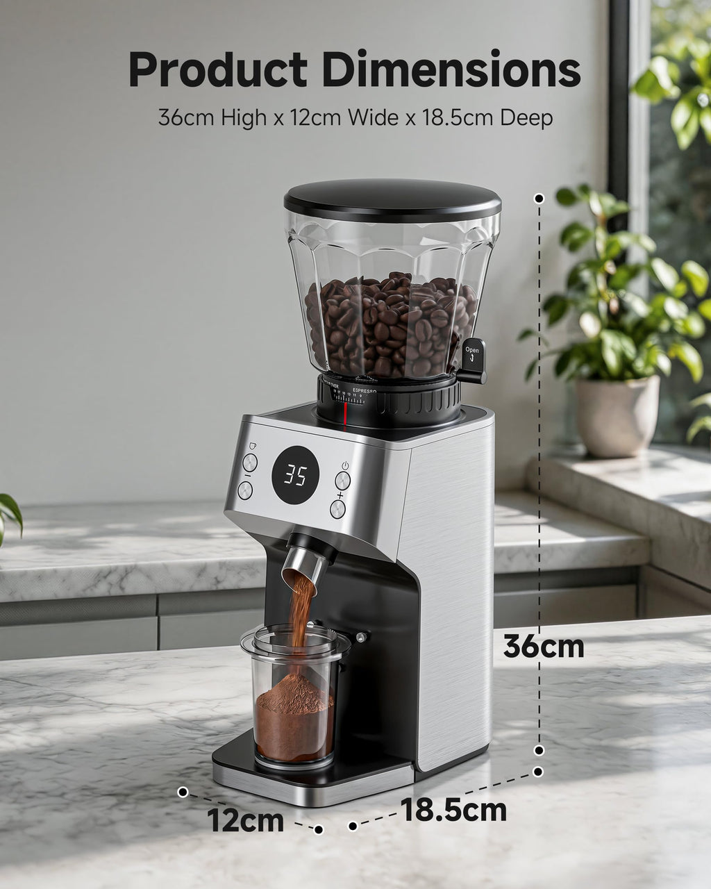 Espresso Coffee Grinder, 45 Grind Settings S867515