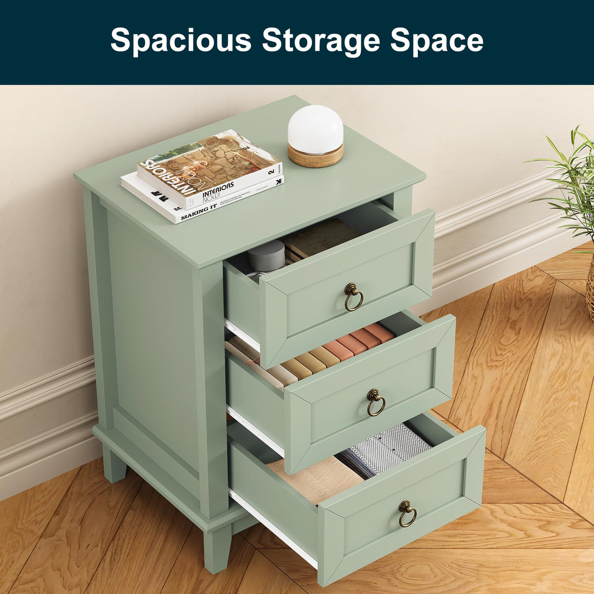 Tall Wooden Nightstand Set of 2 with 3 Drawers Y126