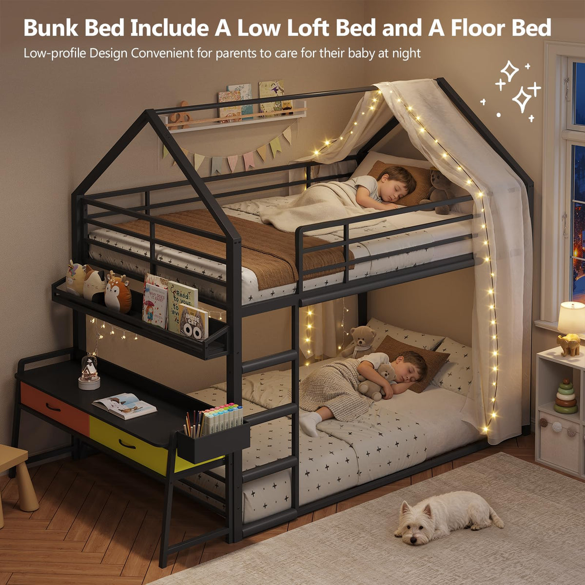Twin Over Twin Bunk Bed with Desk and Drawers F33284