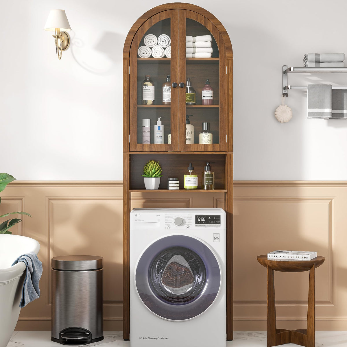 Arched Over The Toilet Storage Cabinet with Acrylic Doors X5763