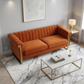 Orange Velvet 3 Seater Sofa with Gold Metal Legs H6030