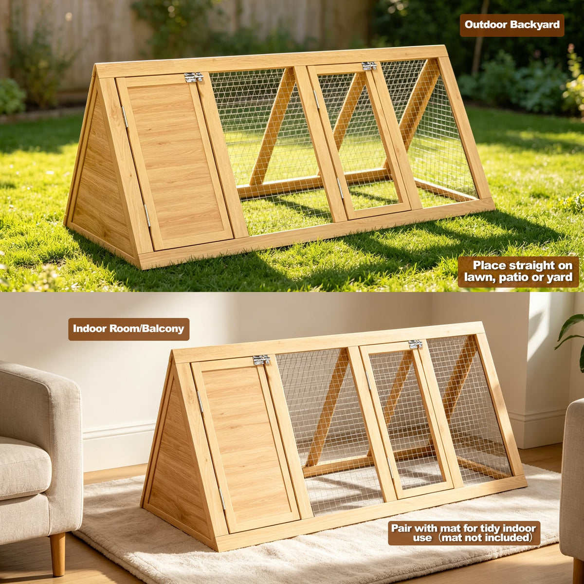 A-Frame Wooden Rabbit Hutch with Run T8697