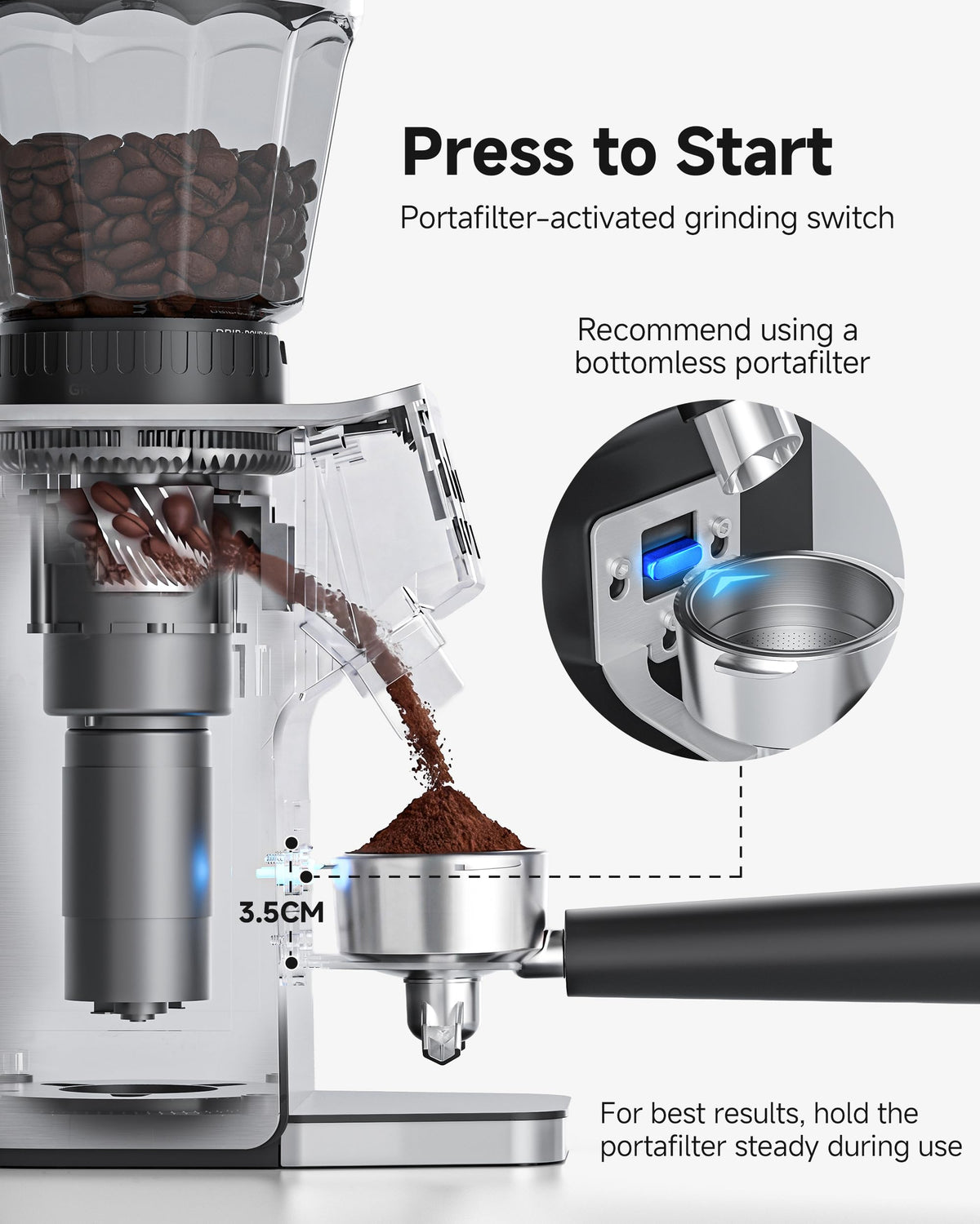 Espresso Coffee Grinder, 45 Grind Settings S867515
