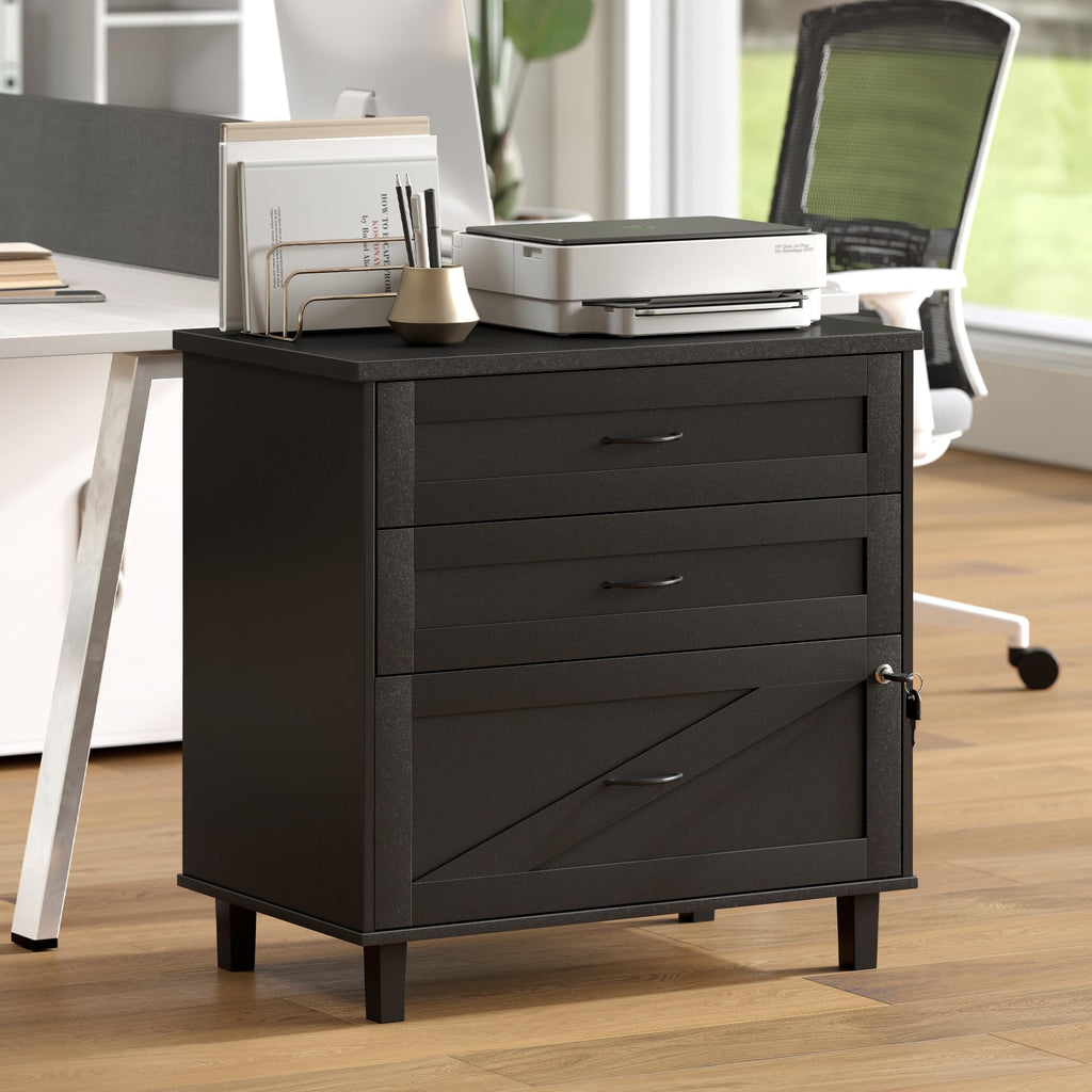 3-Drawer Wooden File Cabinet with Lock S36845