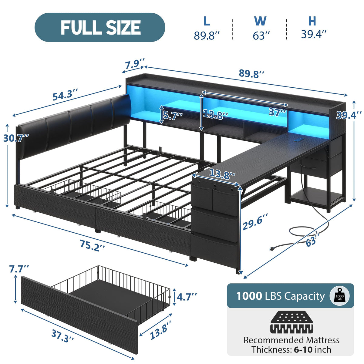 Corner Bed with Storage and Desk Z100688