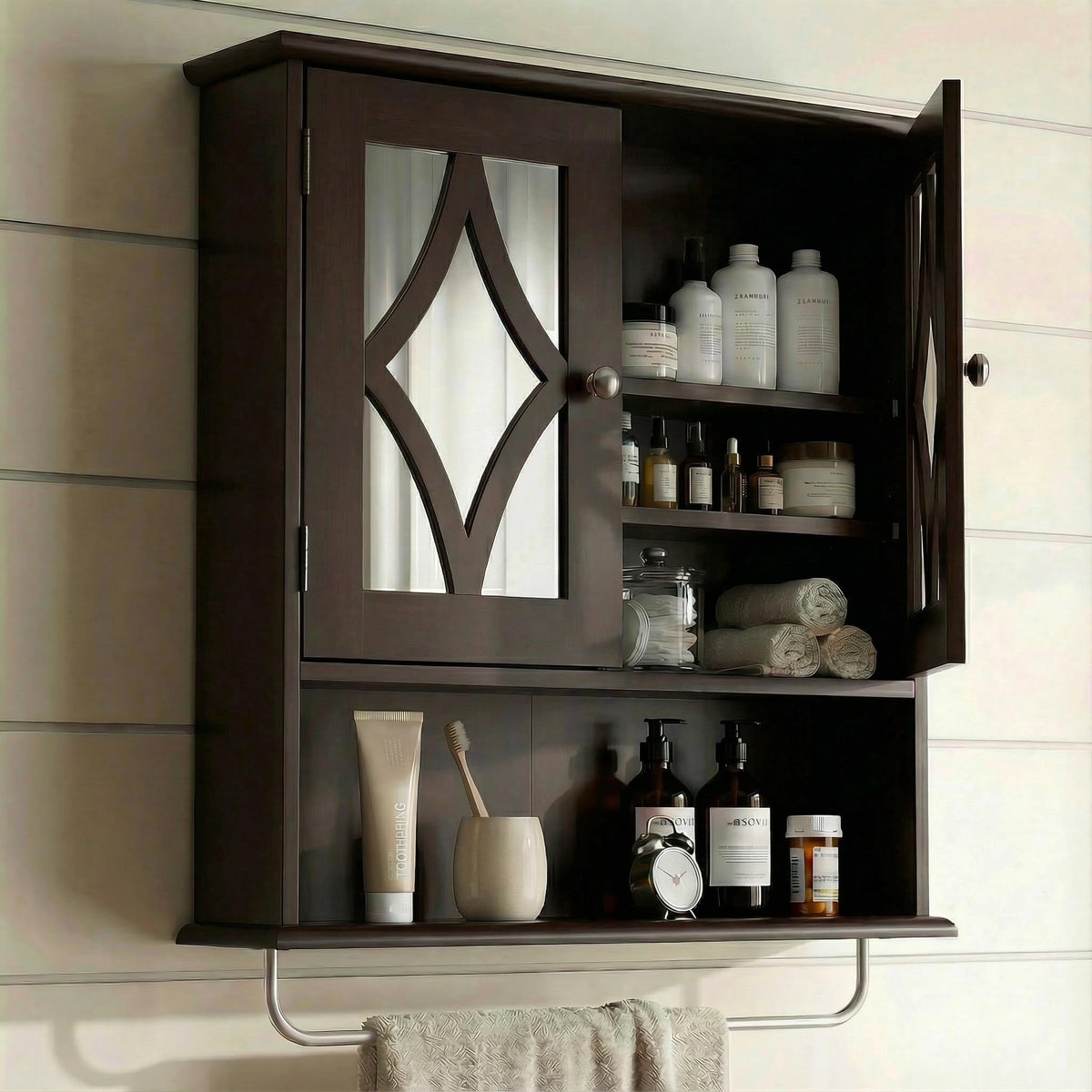 Wall Mounted Bathroom Medicine Cabinet with Towel Rack 22x25 inch U195346