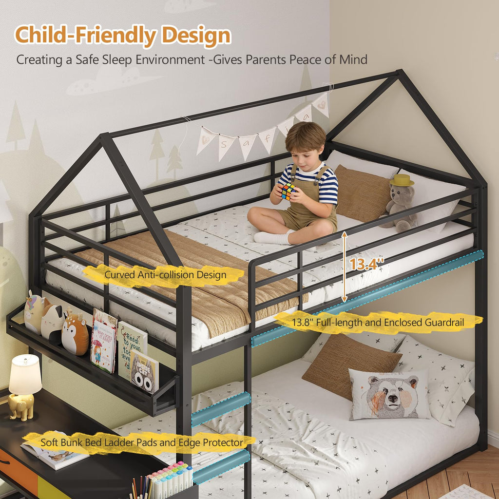 Twin Over Twin Bunk Bed with Desk and Drawers F33284