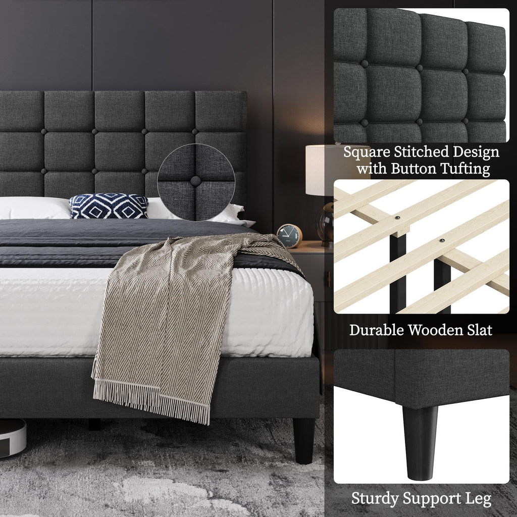 Full Size Upholstered Tufted Bed Frame with Headboard W339